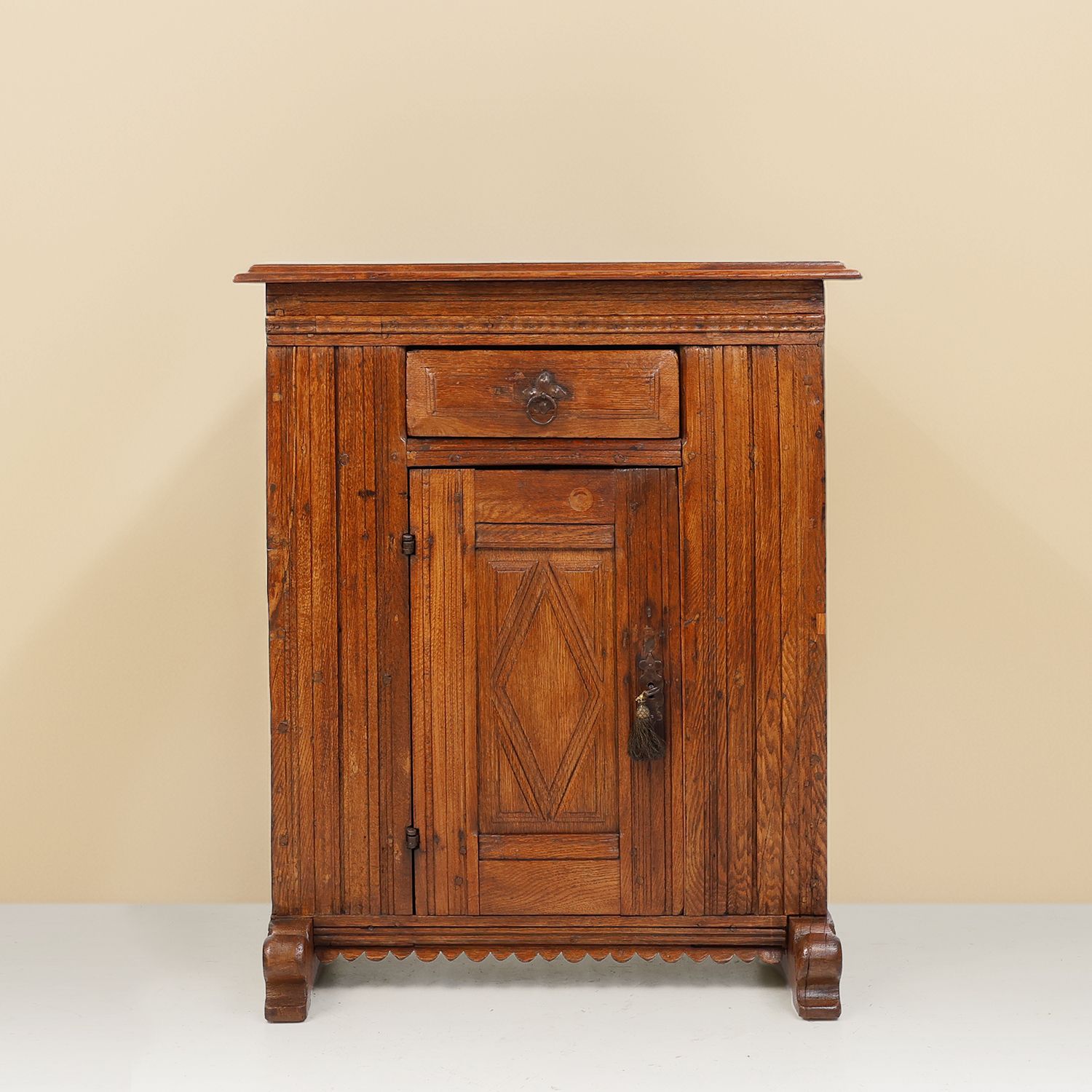 16th Century Belgian hand carved single door cabinet in full oak-img